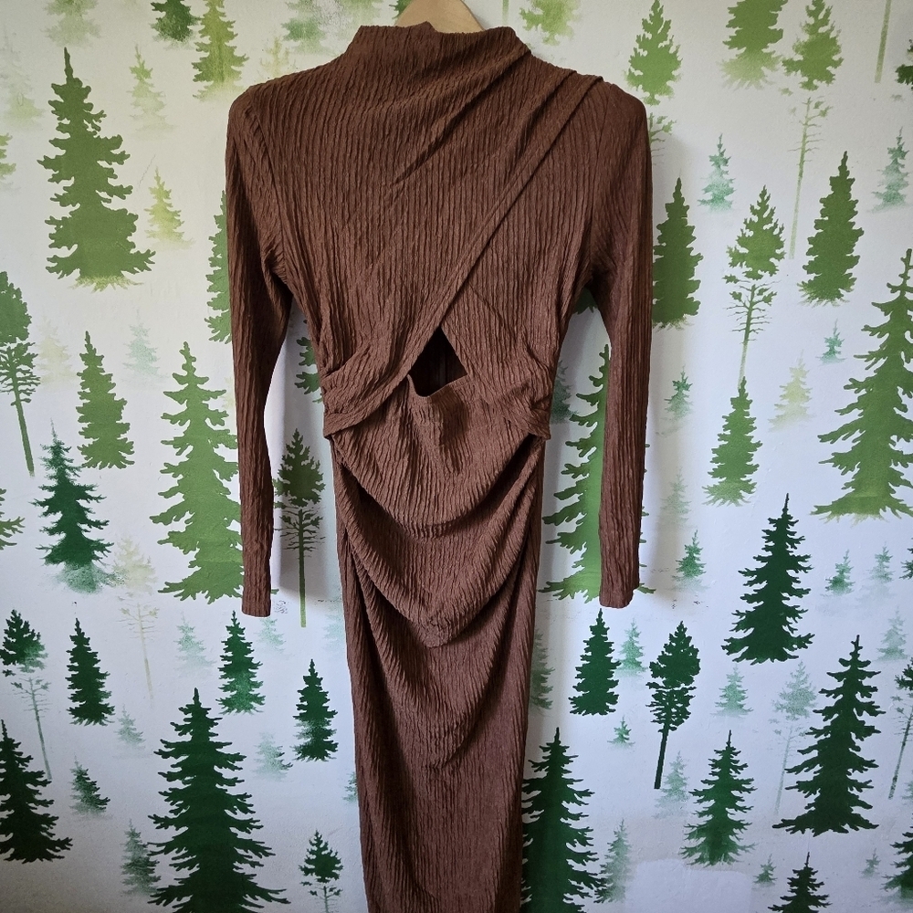 SHEIN Brown Long Sleeve  Cutout Maternity Dress